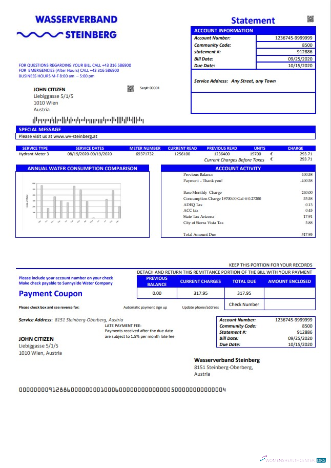 download download Austria Wasserverband Steinberg water utility bill